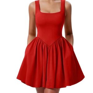 Red Sleeveless Dress with Pockets!